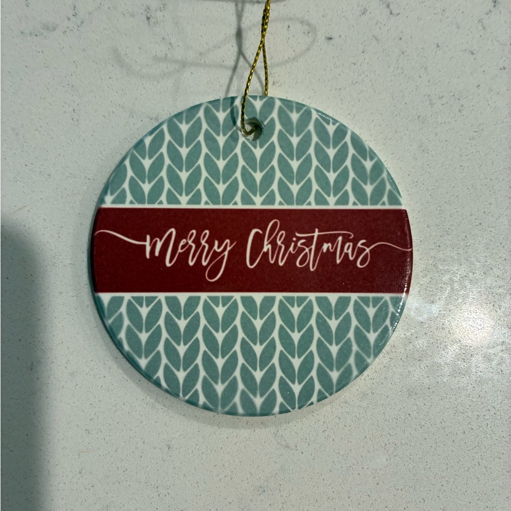 Holiday Ceramic Ornament 3x3 with Red and Green Design